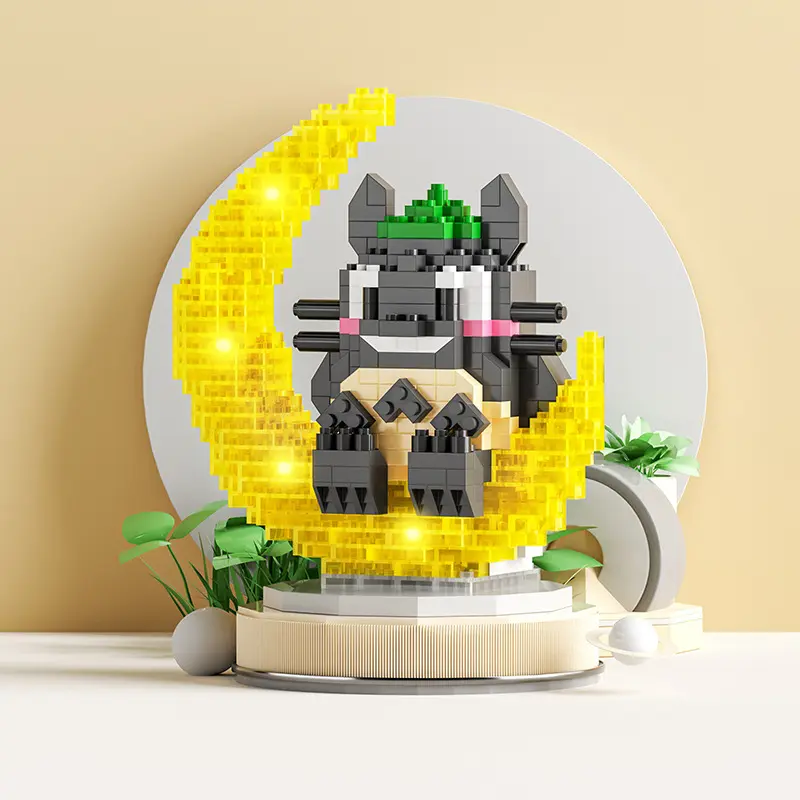 Bộ đồ chơi xếp hình Phát Sáng họa tiết Phi hành gia-Melody-Stitch-Totoro ngồi trên trăng Toy Ghép Hình 1