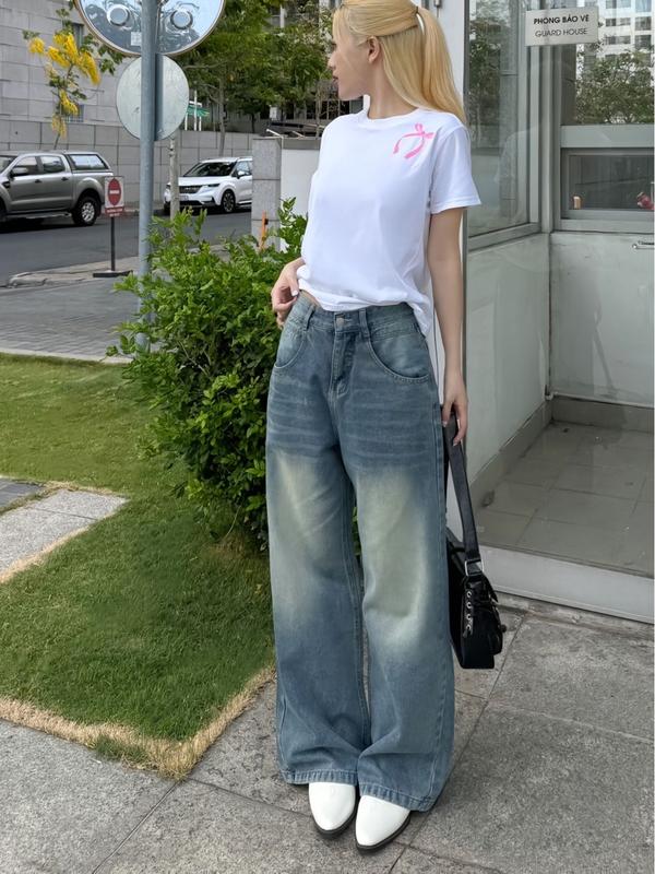 Quần Bò Xuông Ống Rộng Wash Cạp Cao MIAA Form Rộng Màu RETRO, Quần Jean Ống Rộng Suông Nữ lưng cao có BIGSIZE S-2XL Pants Baggy | BigBuy360 - bigbuy360.vn