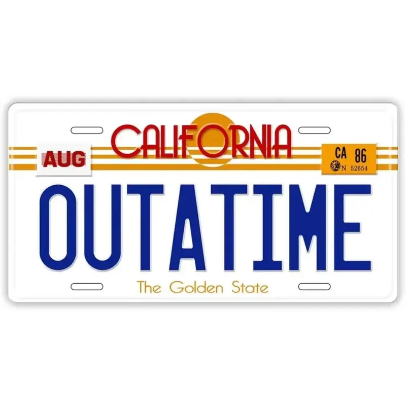 Vintage Outatime Car License Plate, Retro Car Tag Replica, Durable Metal Decorative Auto Accessory for Movies Fans Collection 2