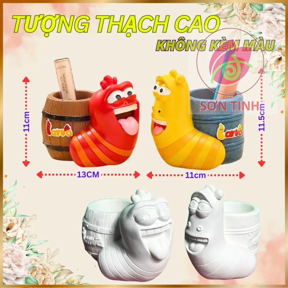 Tượng thạch cao Ống Bút Sâu Larva Hoạt Hình E5 (Không kèm màu), tô tượng đồ chơi cho trẻ