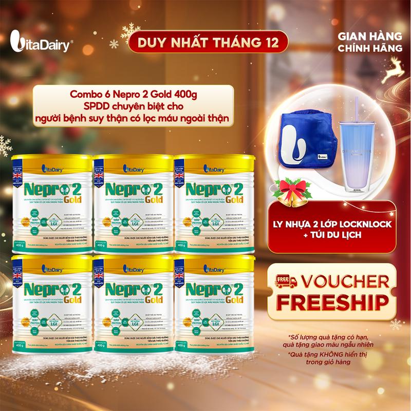Combo 6 Sữa bột chuyên biệt cho người bệnh suy thận có lọc máu ngoài thận Nepro 2 Gold 400g - Vitadairy