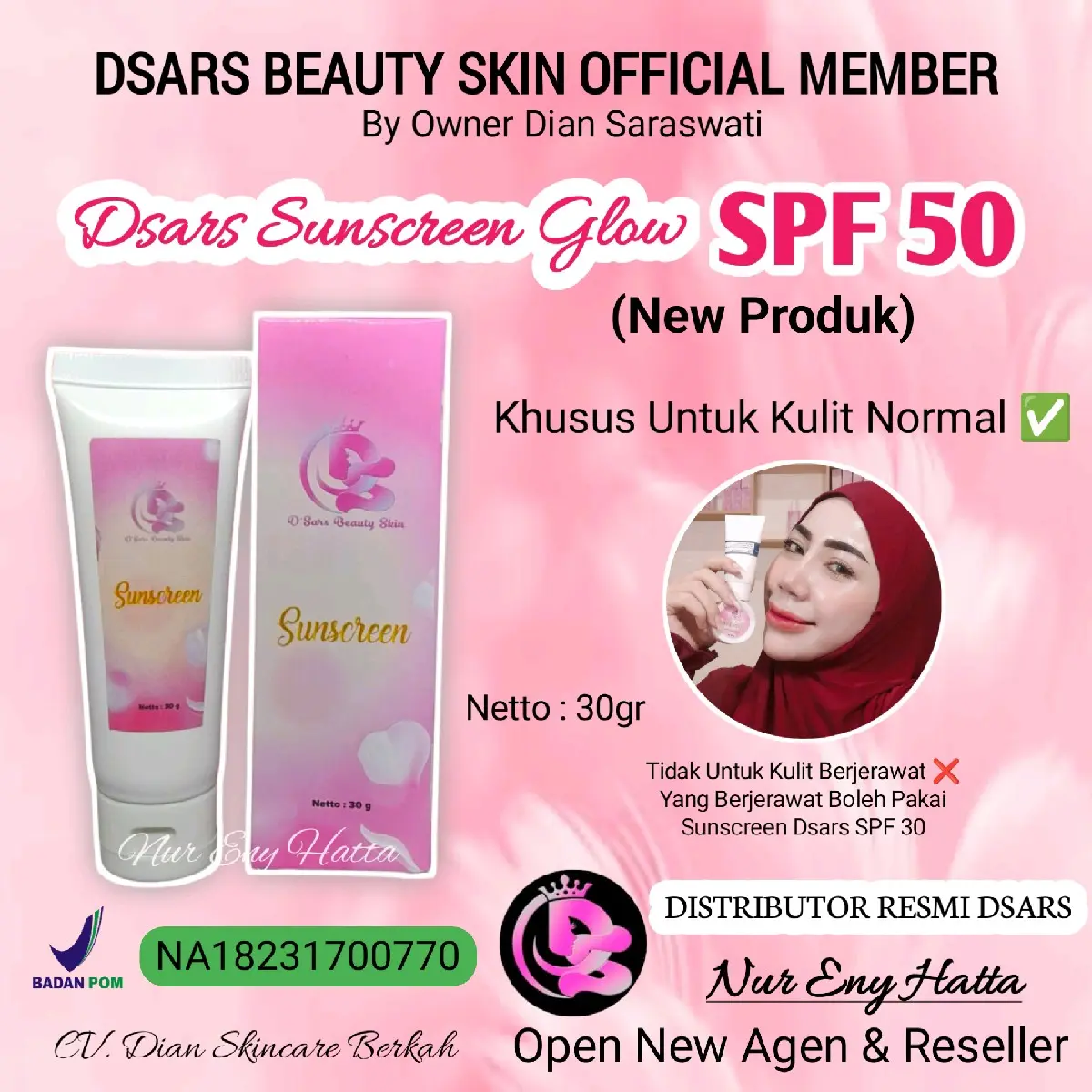 Sunscreen Dsars SPF 50 (New Produk) Mencerahkan Wajah