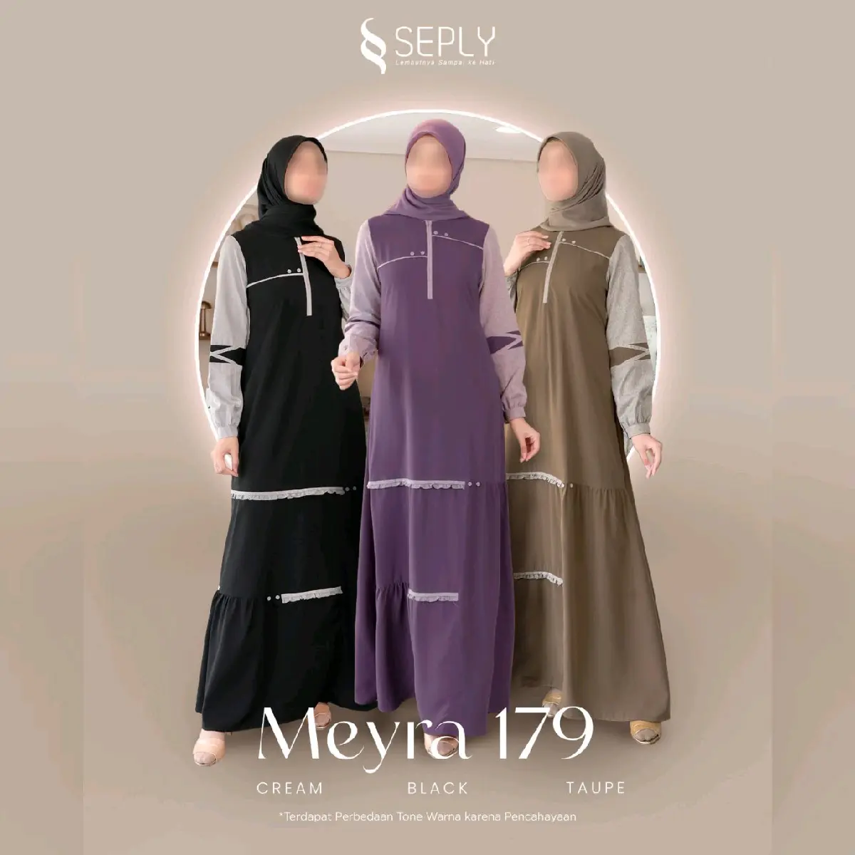 GAMIS SEPLY MEYRA 179 CREAM , BLACK , TAUPE  /GAMIS SEPLY TERBARU / BUSANA MUSLIM