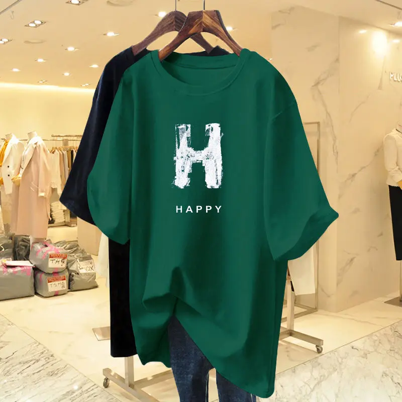 Áo Thun Xanh Klein, Dành Cho Nữ, ngắn Tay, Dài Trung Bình, Cotton Nguyên Chất, Dáng Rộng Vừa Vặn, Ngoại Cỡ, Phong Cách Châu Âu, Áo Thương Hiệu Hợp Xu Hướng Mùa Hè 2023 Hàng Mới Về 2