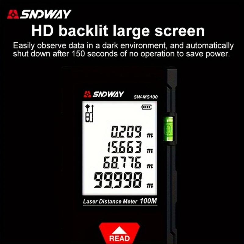 40M/131ft SNDWAY Pro Laser Distance Meter - High-Accuracy Digital Measure Tool with Large Backlit Display, Self-Calibration, and Battery Powered Operation - Portable Handle Electronic Ruler for Easy Measurements 9