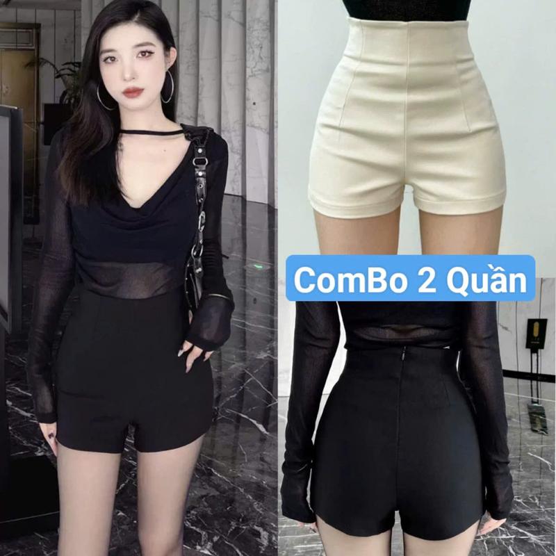 SÉT 2 Quần Short Nữ Dance Lưng Cao Khóa Sau Quần Đùi nữ Cạp Cao idol kpop Biker Sooc Chất Umi Cao Cấp Đen Trắng Co Giãn Đẹp Women Pants combo  2quan