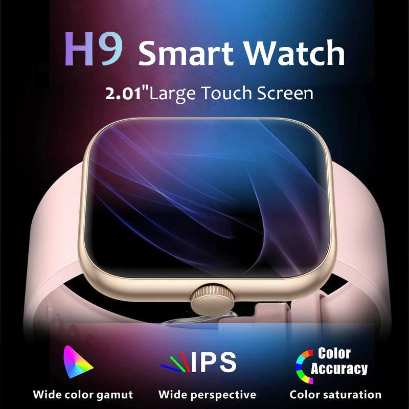 H9 Pro Max นาฬิกาสมาร์ทวอทช์วัดระยะทาง นาฬิกาสำหรับเล่นกีฬา ยูนิเซ็กซ์ หน้าจอ 2.01 นิ้ว ปุ่มกดสนทนา 