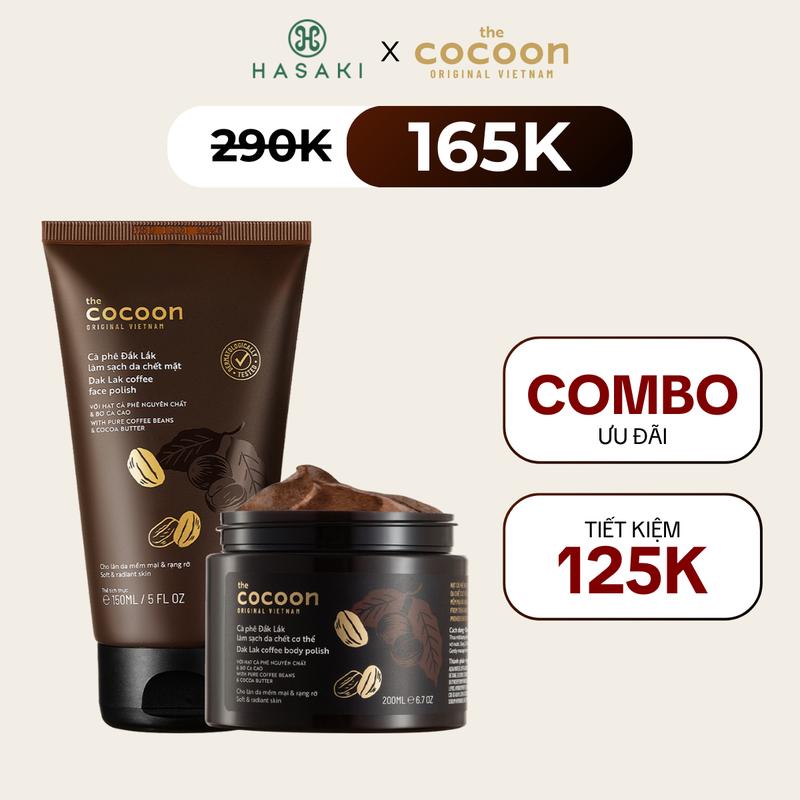 Combo Cocoon Tẩy Tế Bào Chết Toàn Thân Cà Phê Đắk Lắk 200ml + Tẩy Tế Bào Chết Da Mặt Cà Phê Đắk Lắk 150ml | HASAKI BEAUTY