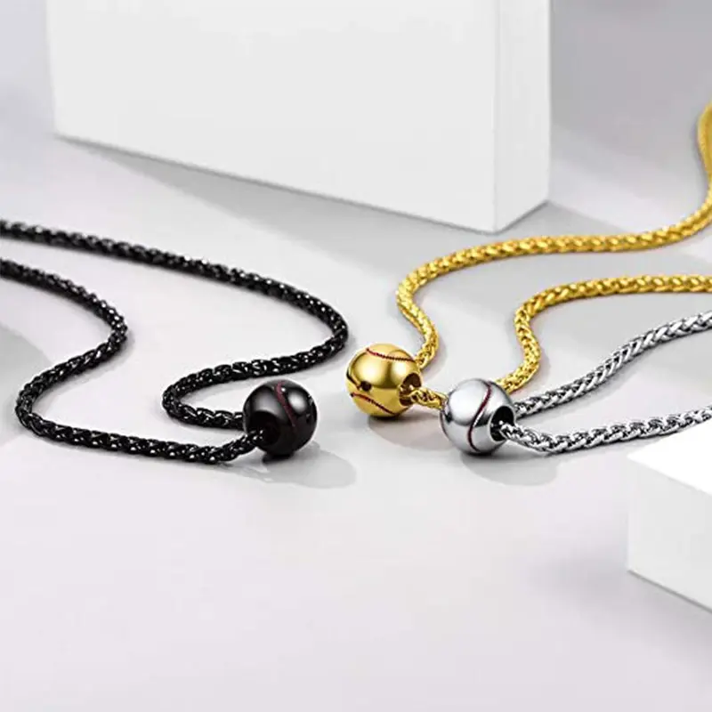 Sports-Themed Hollow Pendant Necklace - Baseball & Football Alloy Jewelry for Men 1