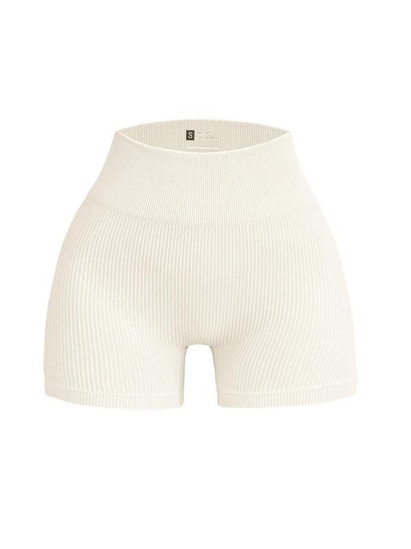 Women's Solid Ribbed High Waist Gym Shorts, Casual Comfy Breathable Seamless Skinny Shorts for Yoga Gym Workout Running, Ladies Sportswear for All Seasons 7