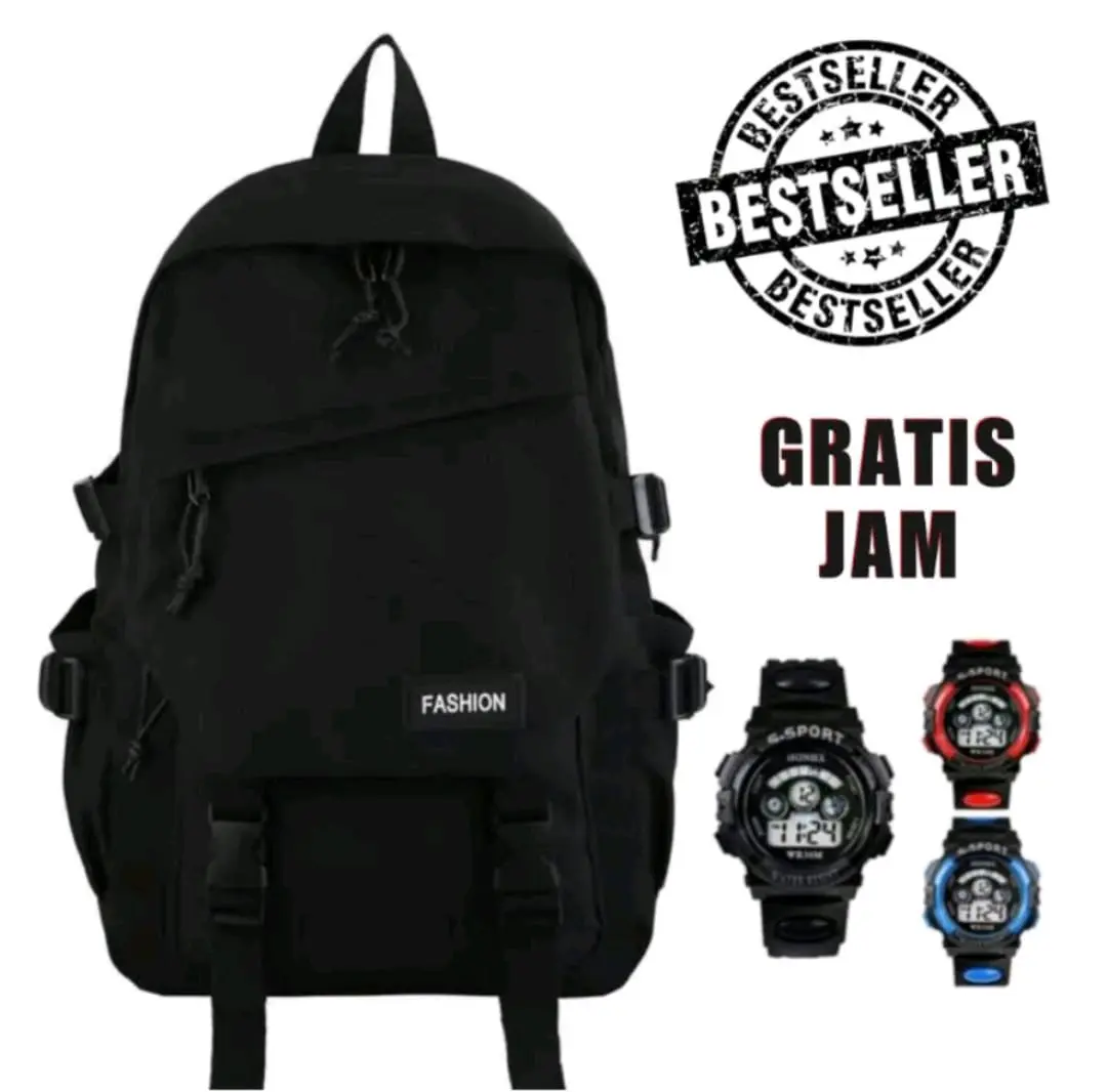 Tas Ransel Laki laki Polos Tas Cowo Free Jam Tangan