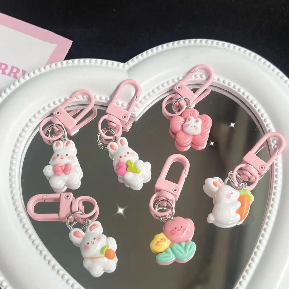 Key Holder Bunny Carrots Bunny Carrots Keychain Tulip Jewelry Resin Rabbit Carrots Pendant Cartoon Rabbit Tulip Keyring Phone Accessories