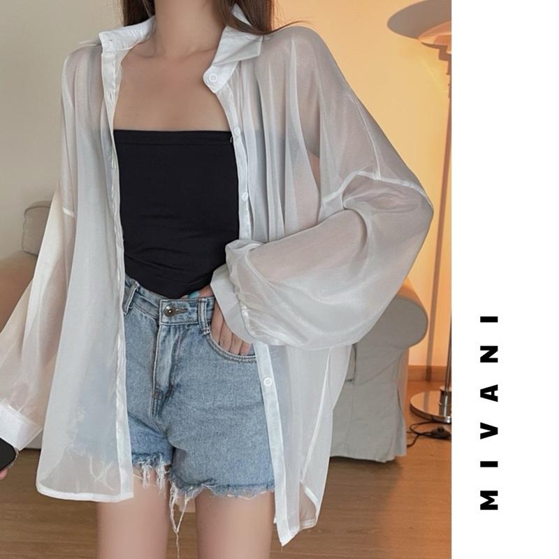Áo Sơ Mi Nữ Dài Tay Voan Mỏng Khoác Ngoài Đi Biển Oversize Nhiều Màu, Áo Khoác Đi Biển Voan Tơ Giấy Trong Suốt 8