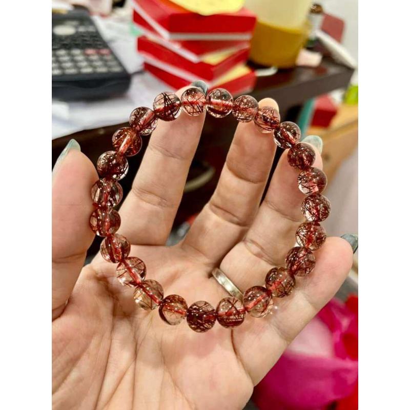 {TT89}   Vòng tay nam nữ đá thạch anh tóc đỏ trong veo tóc ánh kim chuẩn đá 3A bao kiểm định đá quý toàn quốc Thuylamshop 2