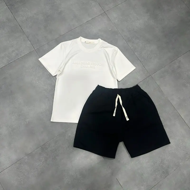 Bộ áo lino vân nổi trắng và quần short jean đen dây TO