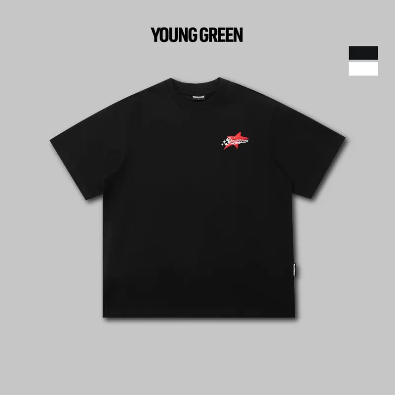 ÁO THUN STAR IN LỤA PHỒNG - UNISEX - 02 MÀU ĐEN/TRẮNG Nam Menswear Cotton Shirt Cổ Tròn boxy  shirt streetwear 0