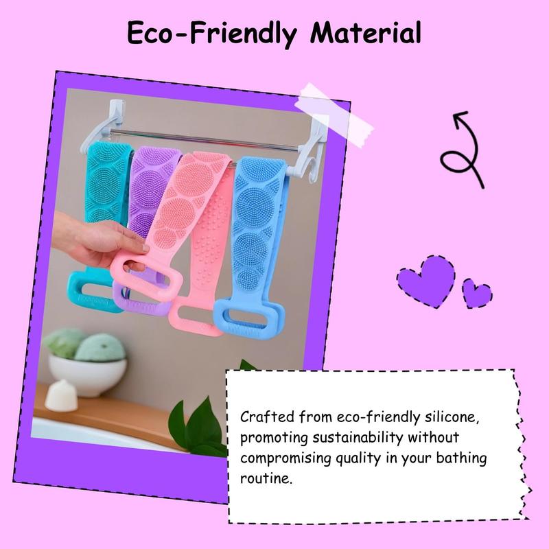 Product Introduction of Silicone Bath Belt, 1 Set Back Scrubber Towel, Back Massage Belt, Bathing Accessories for Home Bathroom, Bathing Loofah Supplies 1