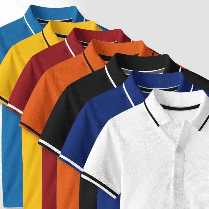 Áo thun  polo nam vải  cá sấu phối viền tay áo cổ áo  Nam Nữ  màu trắng Menswear Top Có Cổ Ngắn Tay Shirt