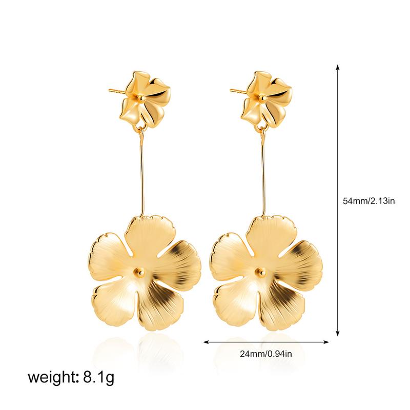 Product Introduction of Women 18K Gold Plated Pendant Earrings Flower Petal Earrings 5