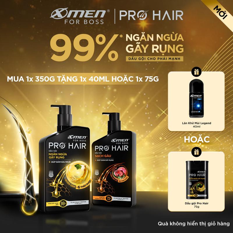[MỚI][COMBO MUA 1 TẶNG 1] Dầu gội Xmen for Boss Pro Hair Ngăn gãy rụng tóc/Sạch Gàu 350g + Tặng Dầu gội Ngăn gãy rụng 75g hoặc Lăn Legend 40ml - Chiết xuất thảo dược