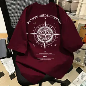 Kaos Lengan Pendek Motif Kompas Bahari Retro Trendi, 100% Katun, Longgar, Ukuran Besar, Atasan Kasual, Unisex