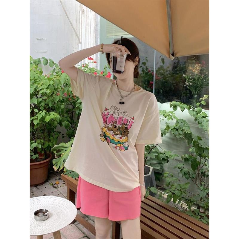 Bộ Đồ Ngủ Nữ, Phong Cách Mùa Hè, Áo Sơ Mi ngắn Tay Và Quần Đùi, Thiết Kế Hoạt Hình Dễ Thương Và Tươi Mới, Dáng Rộng Thường Ngày Thích Hợp Cho Học Sinh, Có Thể Mặc Được, Bộ Đồ Mặc Nhà do  bolatin 5