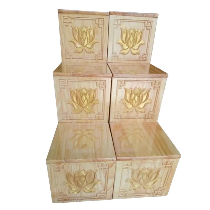 Bục Tam Cấp Kê Hai bên bàn thần Tài Gỗ sồi phủ có 2 màu Mặt 18cm,20cm (1 cái) Decor Phòng Trang Trí Nhà Phòng Khách Trang Trí