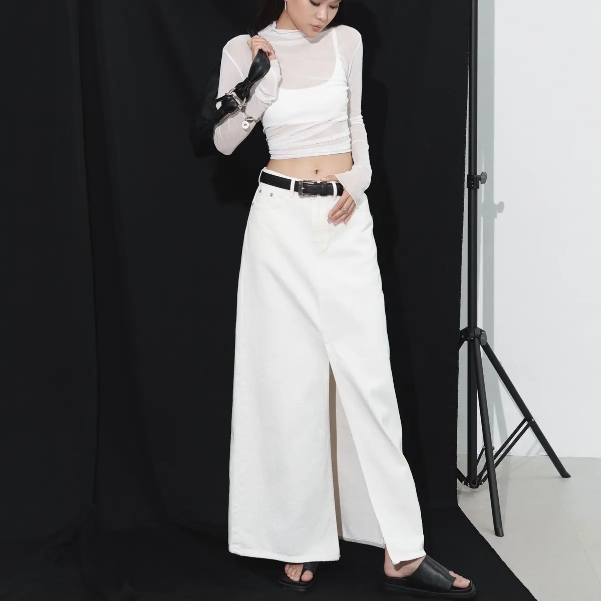 HIGHCHIC - CATCHE SKIRT - Chân váy Jean dài dáng chữ A Nữ Women Trắng kem