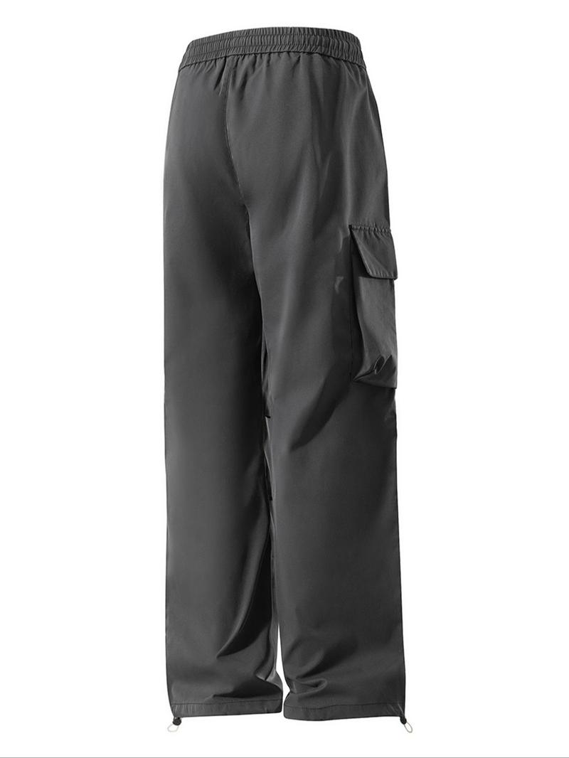 Product Introduction of Men's Solid Pocket Drawstring Waist Cargo Pants, Regular Fit Casual Fashion Trousers for Outdoor Wear, Men's Bottoms for Spring & Fall 2