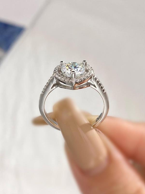 S925 Sterling Silver Synthetic Moissanite Ring, Heart Shaped Ring for Women, Elegant Jewelry for Party, Daily Decor, Trendy All-match & Exquisite Jewelry for Birthday Gift 6