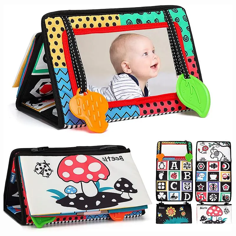 Foldable Floor Mirror Toys with Teethers for Sensory Montessori Development Crawl Toys High Contrast Toy (Not Sold in Combination), Back to School, Thanksgiving, Chrismats Gift Set 3