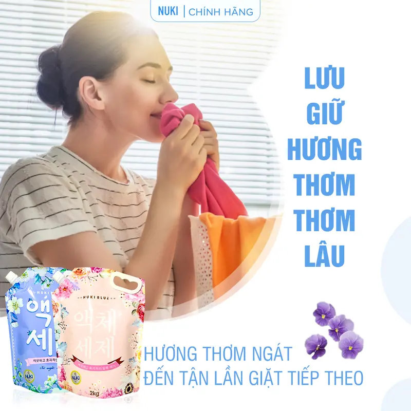 [MUA 2 Lớn TẶNG 2 Nhỏ] Túi nước giặt Hàn Quốc Nuki Blue 2kg - Hương Thảo Mộc, Hương Ngàn Hoa, Lưu hương dịu nhẹ - Làm Sạch 4