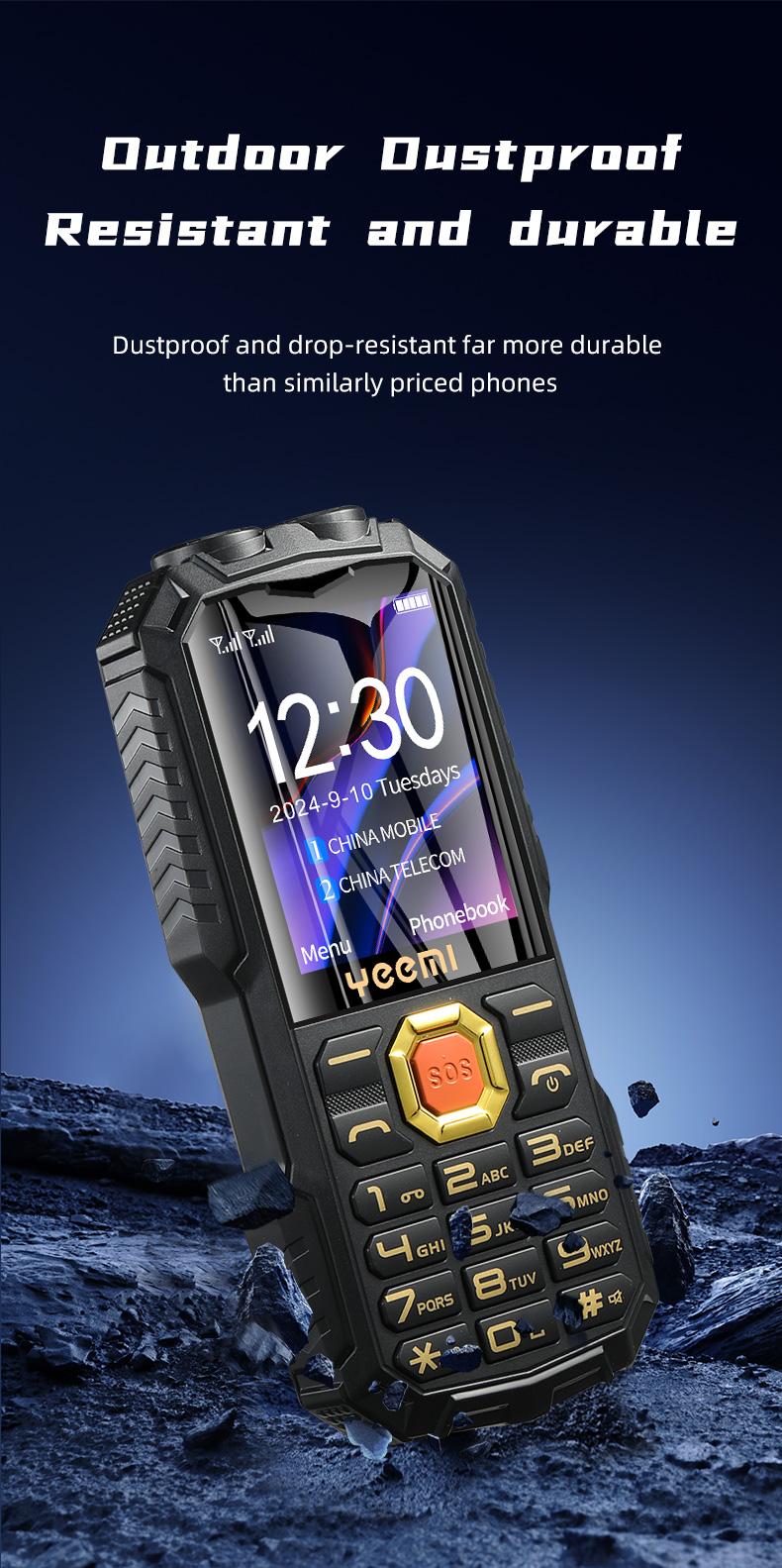Product Introduction of Yeemi Q7 + điện thoại tính năng 4G chống nước chắc chắn 1.77 inch loa lớn đèn led pin 16800mAh sạc dự phòng điện thoại di động SOS 25