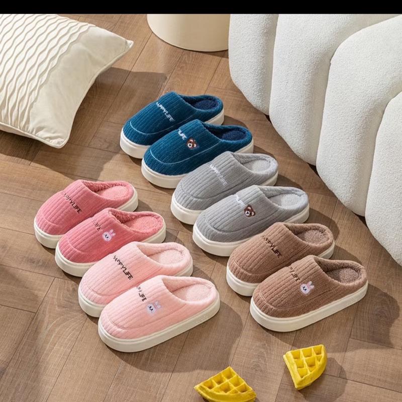 ( Tặng tất khi mua 2 đôi) Dép Bông Đi Trong Nhà Chất Liệu Cotton Dày Dặn Ấm Áp Chống Trượt Thời Trang Thu Đông Dễ Thương Cho Cặp Đôi