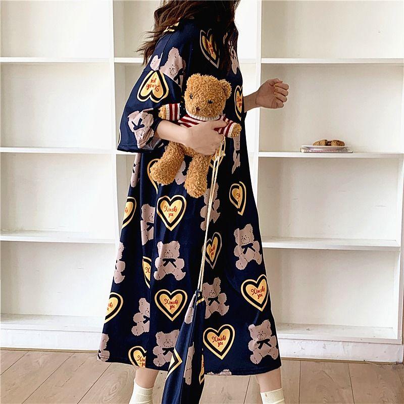 Váy Ngủ Ngoại Cỡ Cho Nữ, Ngắn Hoạt Hình Tay Áo, Dài, C10940, Có Sẵn Trong 50-150KG