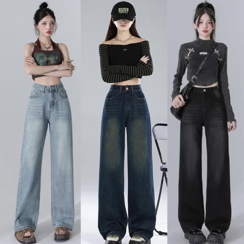 Quần jean nữ ống rộng dáng suông lưng cao 4 màu basic hottrend 2025