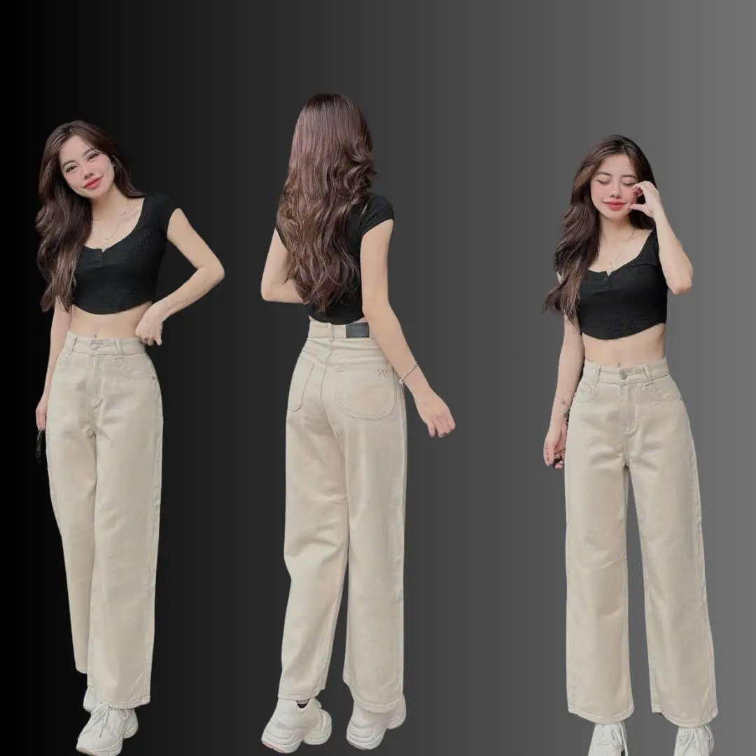 ( NẤM LÙN ) QUẦN JEANS SUÔNG LƯNG CAO PHỐI ĐAI ĐÔI CÓ THÊU NƠ XINH XẮN MS 02