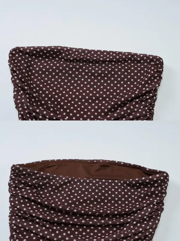 Women's Polka Dot Print Crop Tube Top with Ribbon, Fashion Casual Top for Daily Outdoor Wear, Ladies Clothes for All Seasons 7