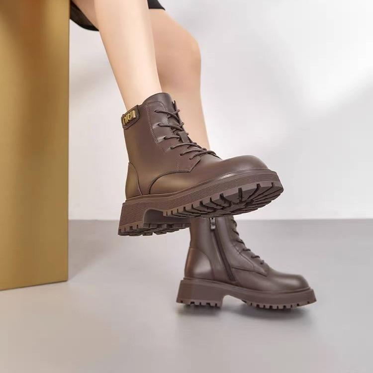 Béo Bốt chiến binh M.iuu lót lông đế cao 5cm hàng QCCC Cao Su Boot Nữ Cổ Cao Nữ Cổ Cao bốt nữ