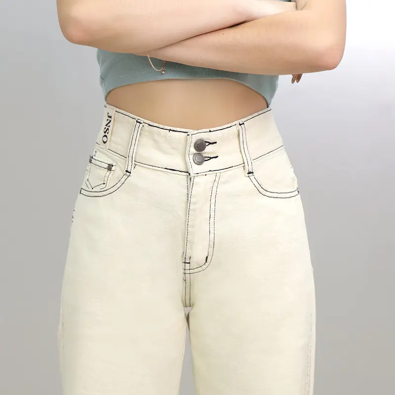 JINISO GET LOW - 582 Baggy Highwaist Celana Jeans Wanita Warna Cookies And Cream 2
