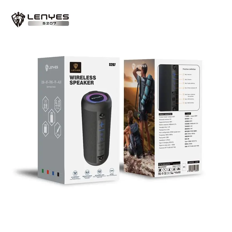 LENYES S207 LED Colorfull Lights Wireless Speaker Bluetooth 5.0 Portable Hifi Sound Quality TWS 4