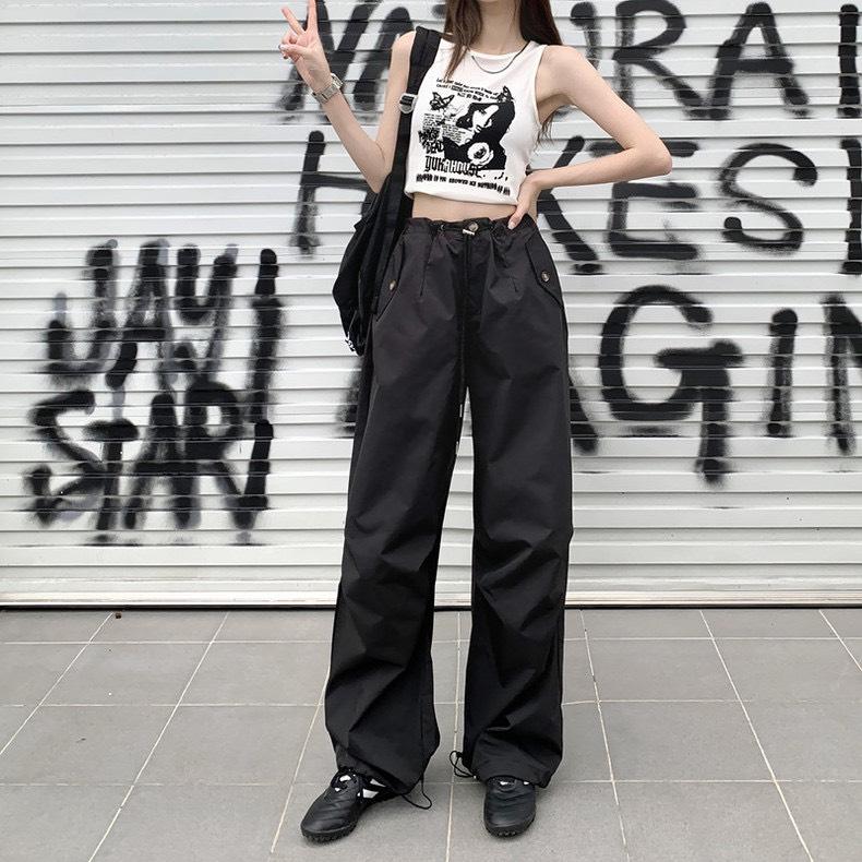 Quần dài ống rộng phối dây rút màu GHI XÁM Nữ Pants Women Ong 8