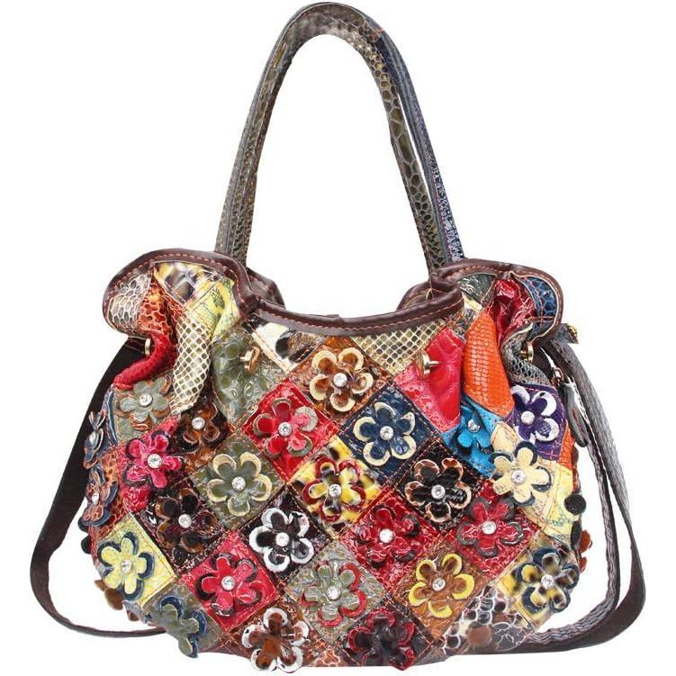 TikTok Shop Women s Multicolor Floral Shoulder Bag Genuine Leather Patchwork Colorful urses