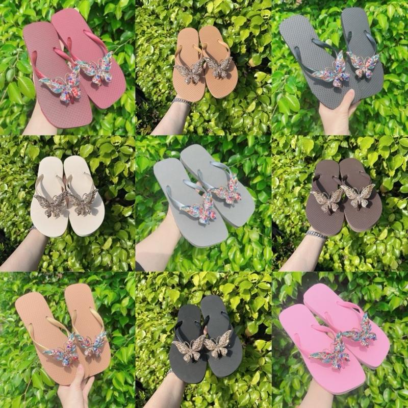 ( Chân tròn tăng size) Dép Kẹp Charm đính đá nhiều màu đế 1cm DéP Nữ GiàY dép  xỏ dép  xỏ dép buom đá