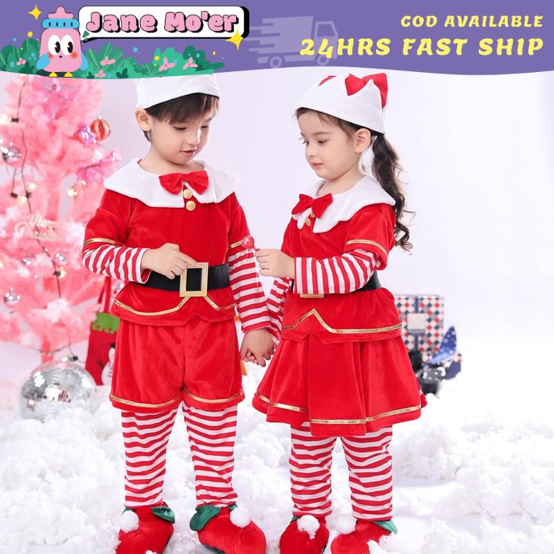 Trang Phục Giáng Sinh Cho Em Bé JM Cho Bé Trai Và Bé Gái Bộ Trang Phục Ông Già Noel Dài Tay Màu Đỏ Quần Áo Trẻ Em Giáng Sinh