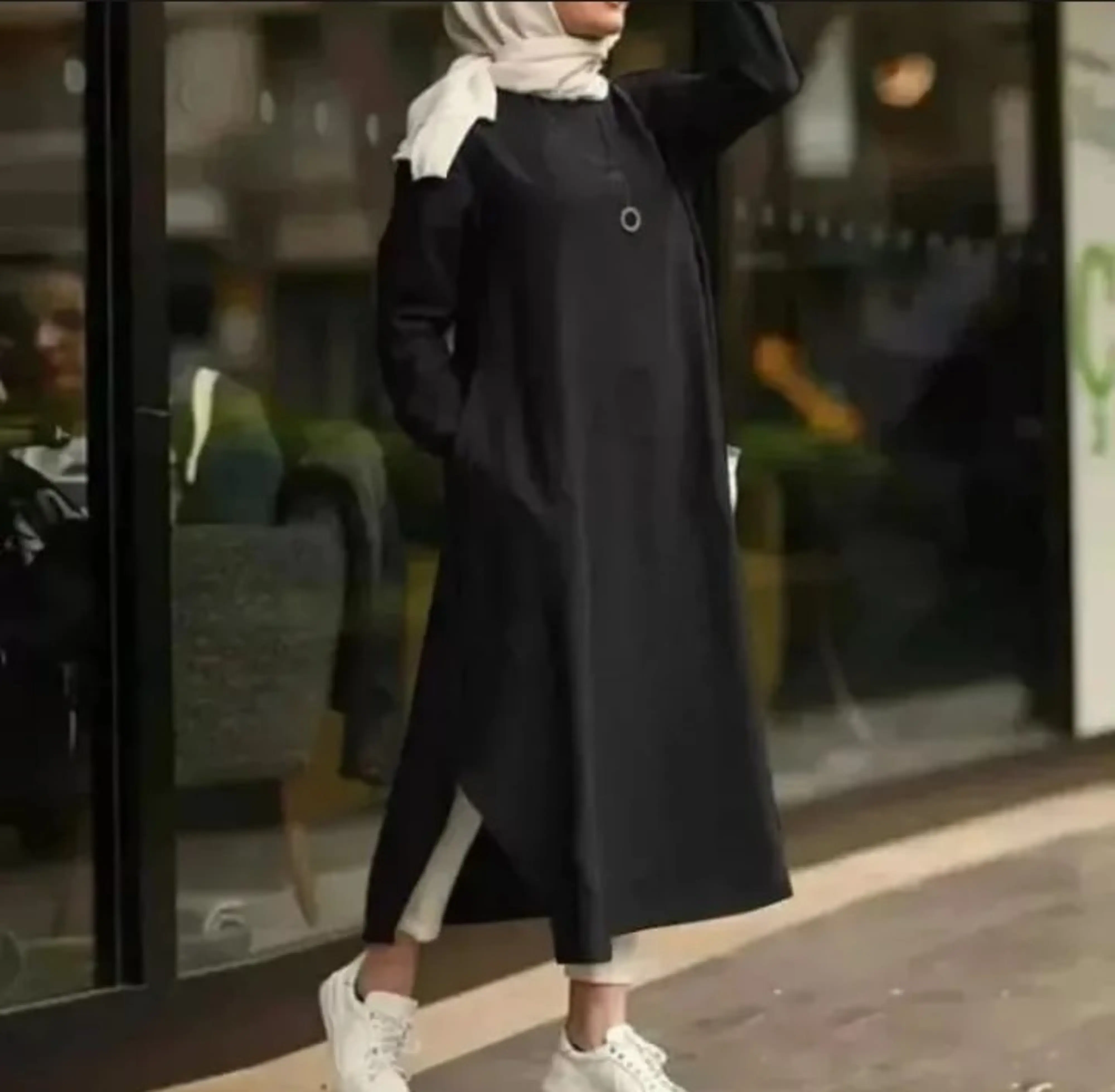 Gamis Long Tunic | Long Tunic Bahan Crinkle | Pakaian Kekinian airflow biru