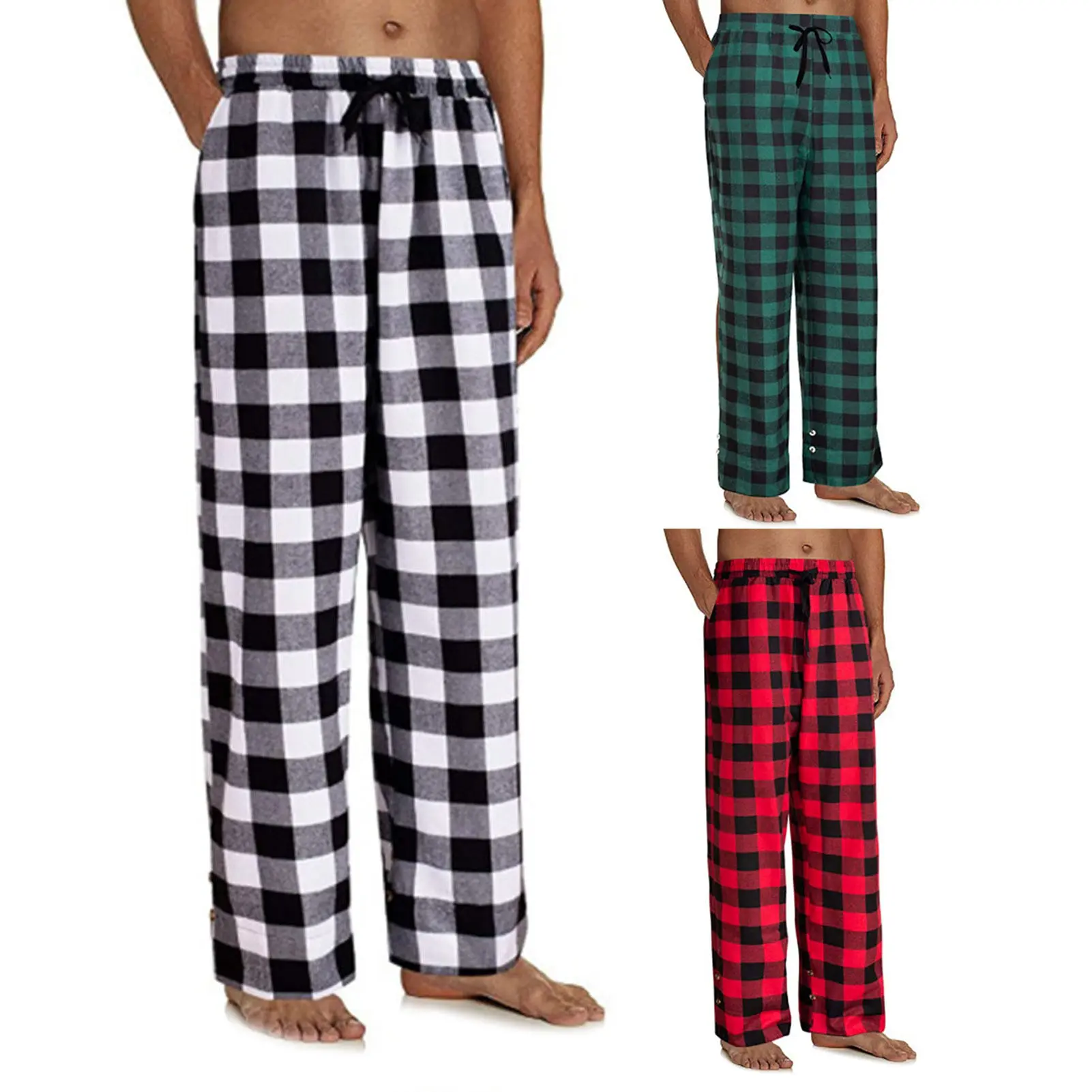 Huxriqvy Pajama Pants Elastic Waist Drawstring Plaid Loose Pajama Trousers for Home