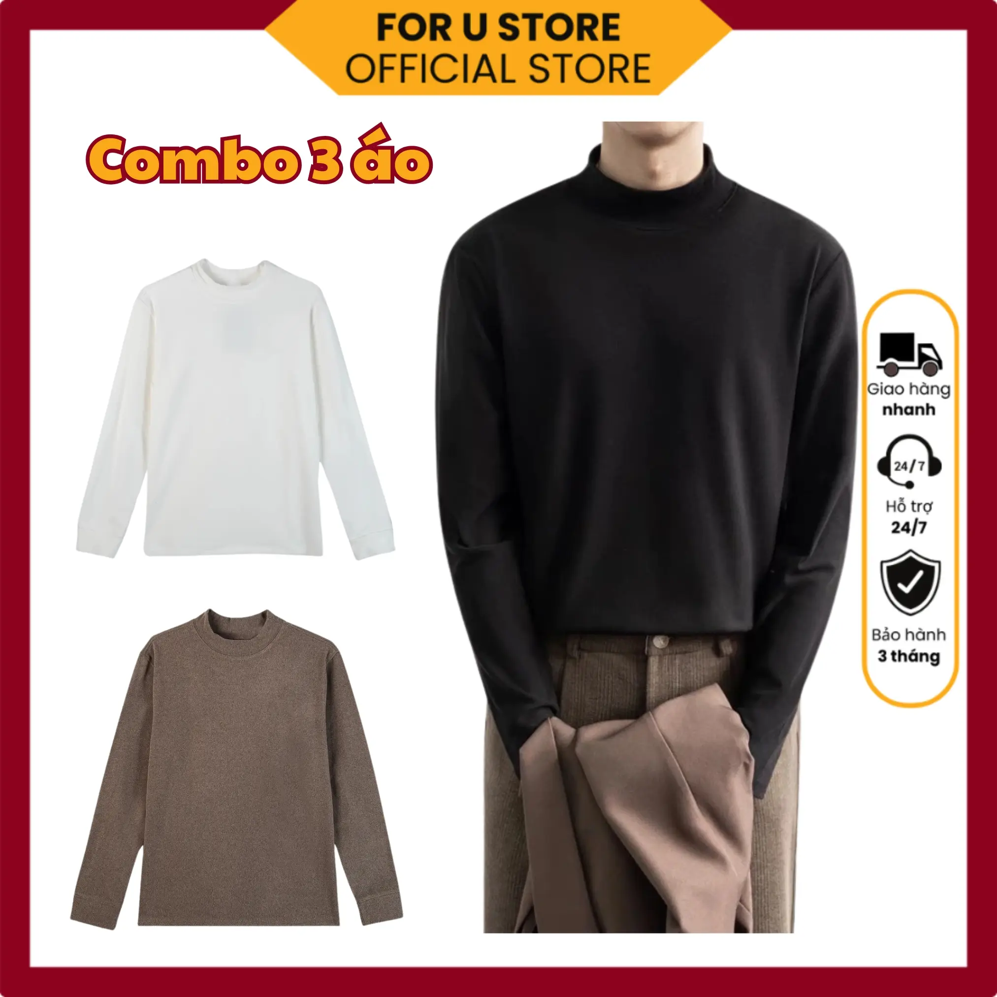 Combo 3 Áo giữ nhiệt nam nữ dài tay unisex chất nỉ bông, áo thu đông cao cổ, co giãn lót nỉ 2 mặt local brand 2.0