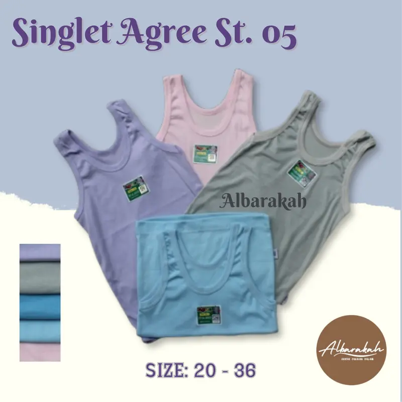 Paket Lusinan  Singlet Agree ST 05 Warna Polos / Pakaian Dalam Anak Unisex 4-15 th Dasar Warna / Kaos Singlet Anak 3pc,6pc ,12pc Fashion 4
