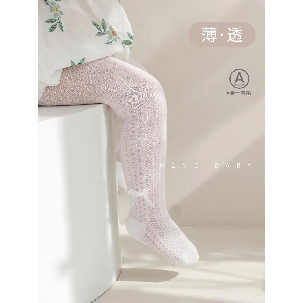 2024 Summer New Girls' Pantyhose Mesh Baby Leggings Bow Princess White Dance Body Stockings